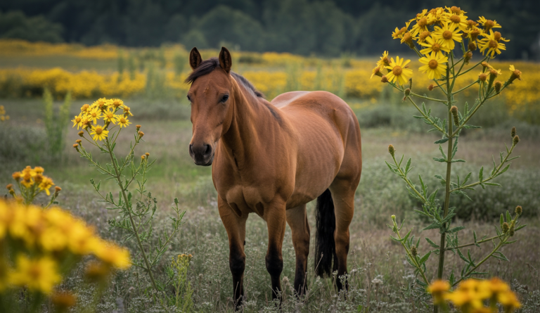 Illustration de la menace du ragwort pour les chevaux