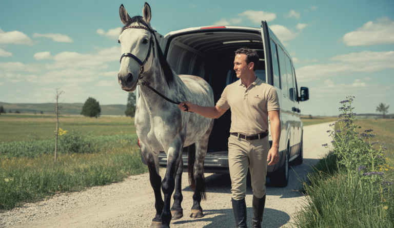 Préparation sécurisée d'un cheval pour le transport en van