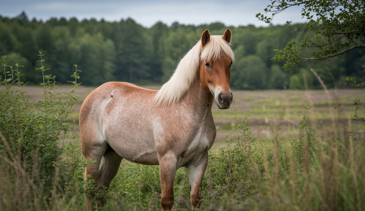 Un cheval magnifiquement soigné dans un cadre naturel et lumineux.