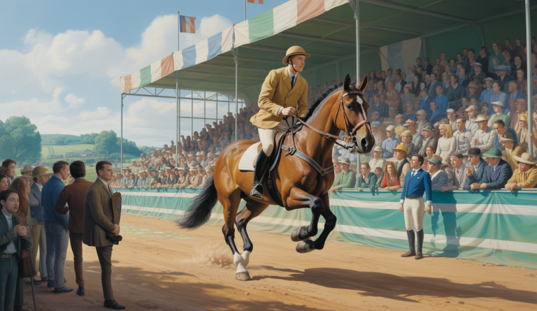 Harry Meade triomphant en équitation avec cheval sur un parcours d'obstacles