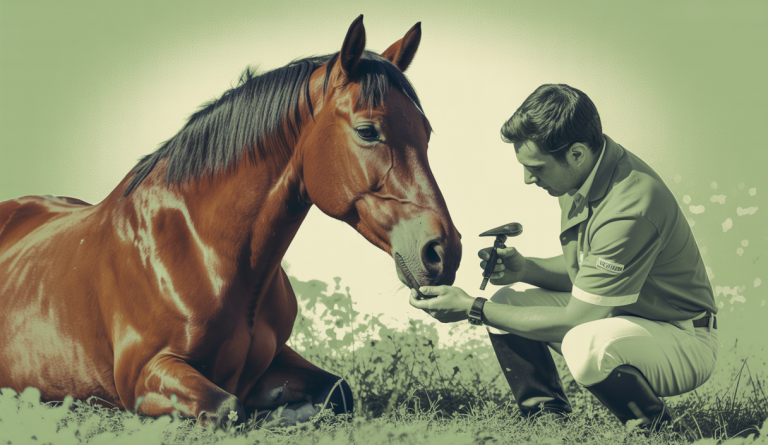 Illustration d'un cheval recevant des soins podologiques