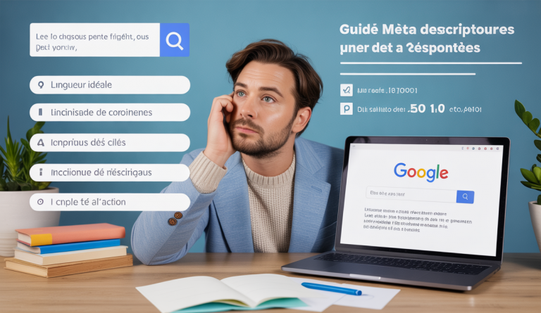 Illustration d'un guide visuel pour rédiger une meta description efficace en SEO